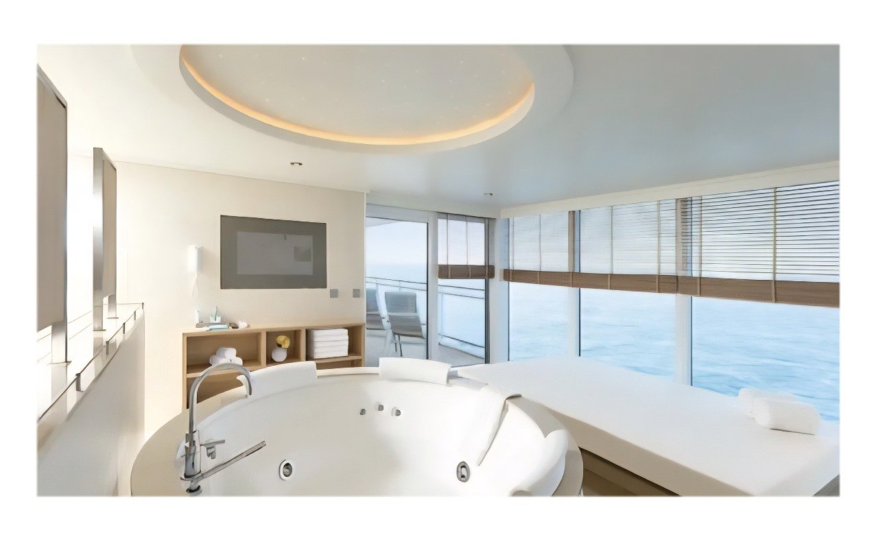 Spacious suite living room with pantry and ocean view